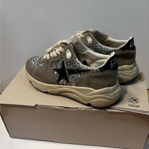 Golden Goose Silver Glitter and Black Sneakers